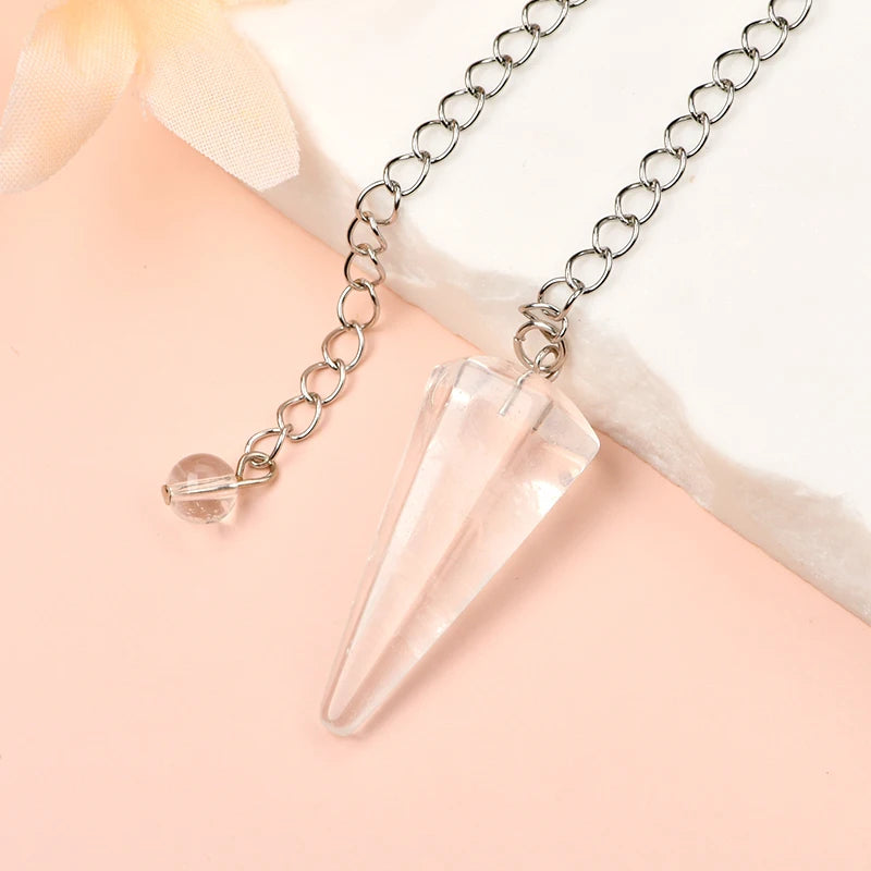 Natural Clear Quartz Crystal Pendulum with Stainless Steel Chain and 8mm Crystal Ball