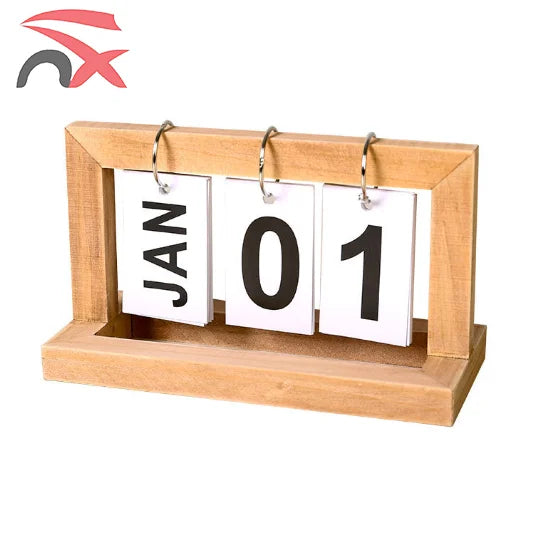 Desktop Wooden Perpetual Flip Calendar – Month Display for Office & Home