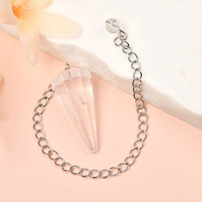 Natural Clear Quartz Crystal Pendulum with Stainless Steel Chain and 8mm Crystal Ball