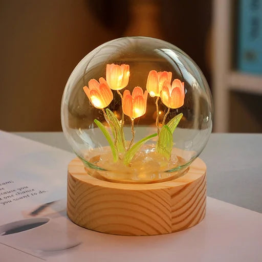 Beautiful crystal ball tulip lamp creating warm, magical ambience