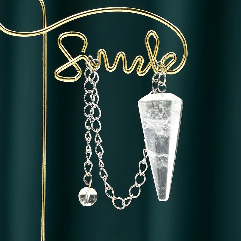 Natural Clear Quartz Crystal Pendulum with Stainless Steel Chain and 8mm Crystal Ball