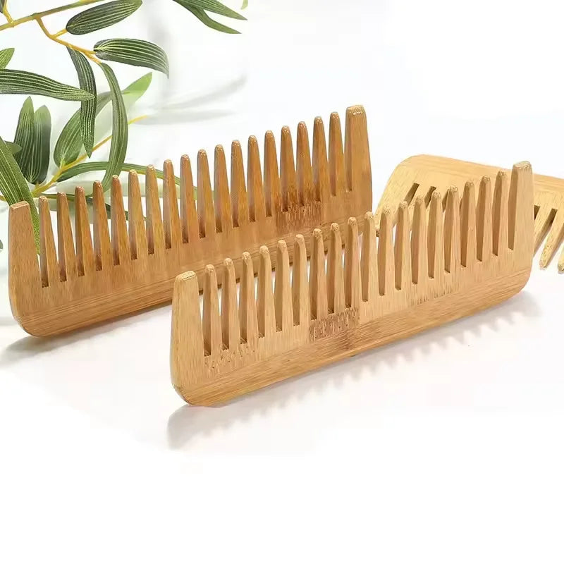 Wooden Hairbrush & Bamboo Wide Comb Set – Biodegradable Scalp Massage Brush