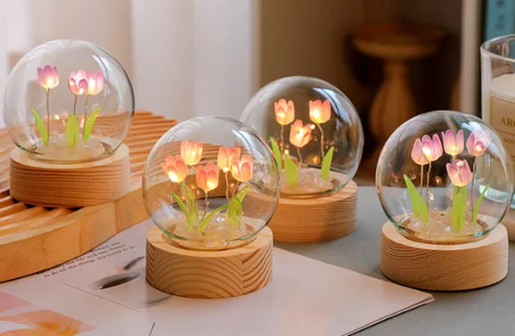 Beautiful crystal ball tulip lamp creating warm, magical ambience