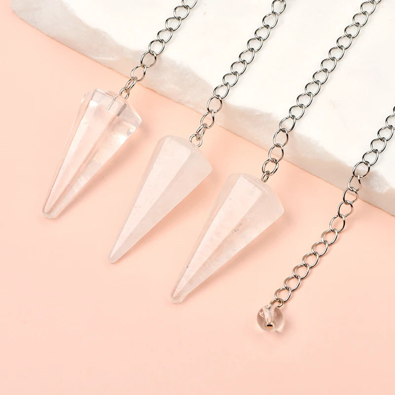 Natural Clear Quartz Crystal Pendulum with Stainless Steel Chain and 8mm Crystal Ball