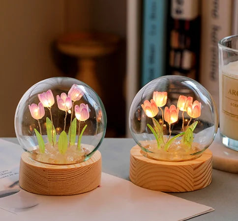 Beautiful crystal ball tulip lamp creating warm, magical ambience