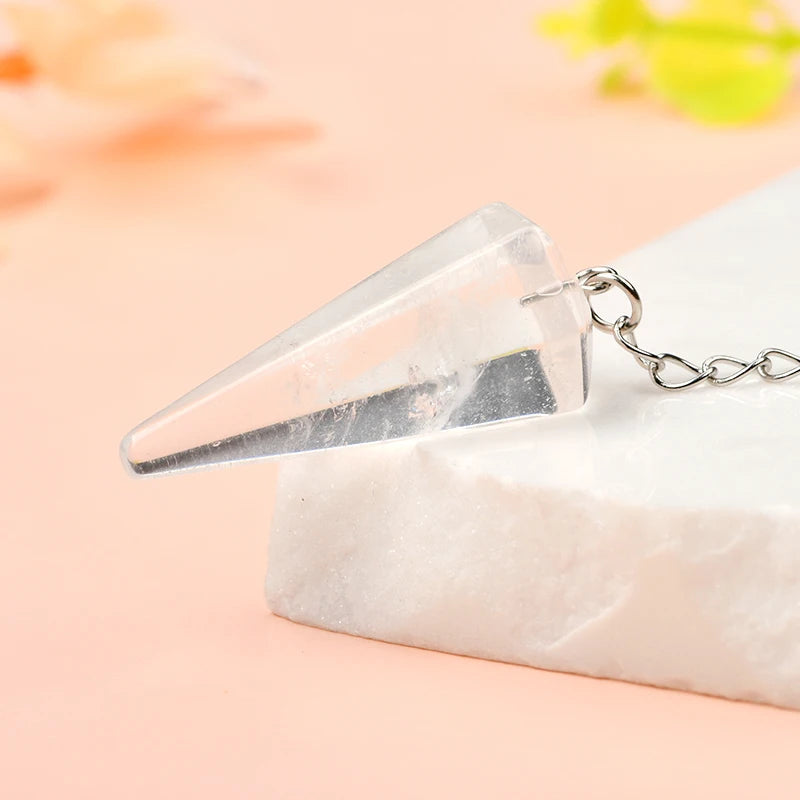 Natural Clear Quartz Crystal Pendulum with Stainless Steel Chain and 8mm Crystal Ball