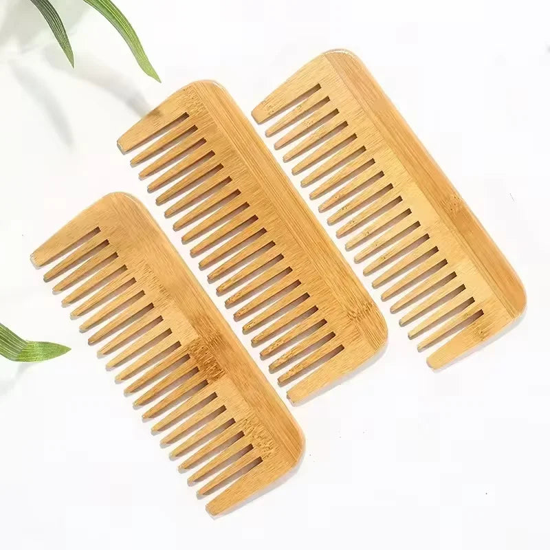 Wooden Hairbrush & Bamboo Wide Comb Set – Biodegradable Scalp Massage Brush