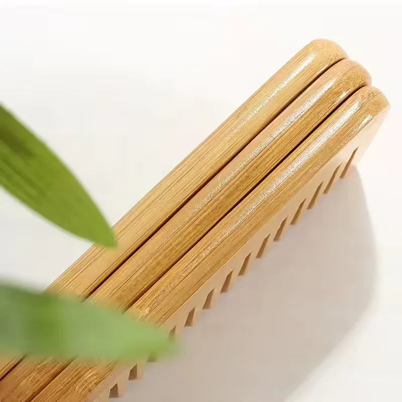 Wooden Hairbrush & Bamboo Wide Comb Set – Biodegradable Scalp Massage Brush